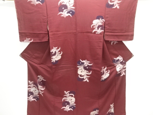 JAPANESE KIMONO / ANTIQUE OMESHI / TAISHO ROMAN STYLE / WOVEN FLORAL PLANTS